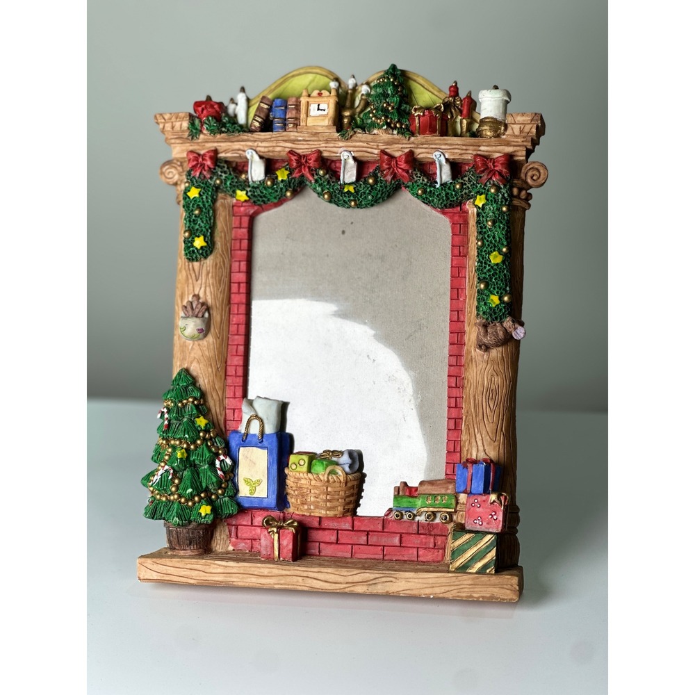Vintage 90s 3D Christmas Fireplace Picture Frame Resin Holiday Decor Mantel